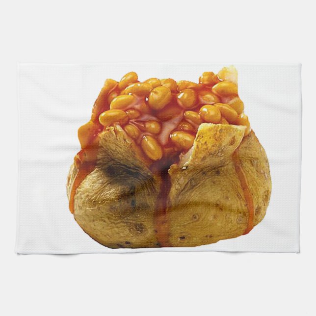 "Jacket potato and beans" design kitchen towels (Horizontal)