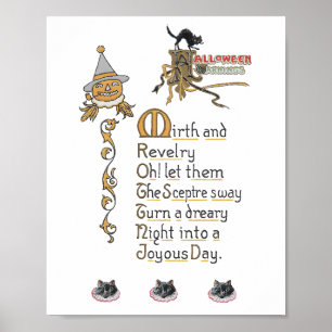 Jacko Lantern Pumpkin Cats Vintage Halloween art Poster