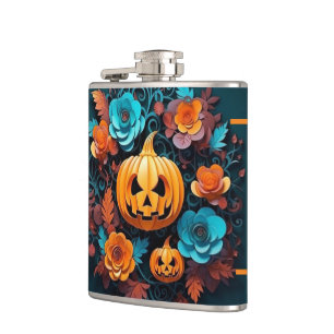 Jackolantern And Flowers Vinyl Wrapped Flask