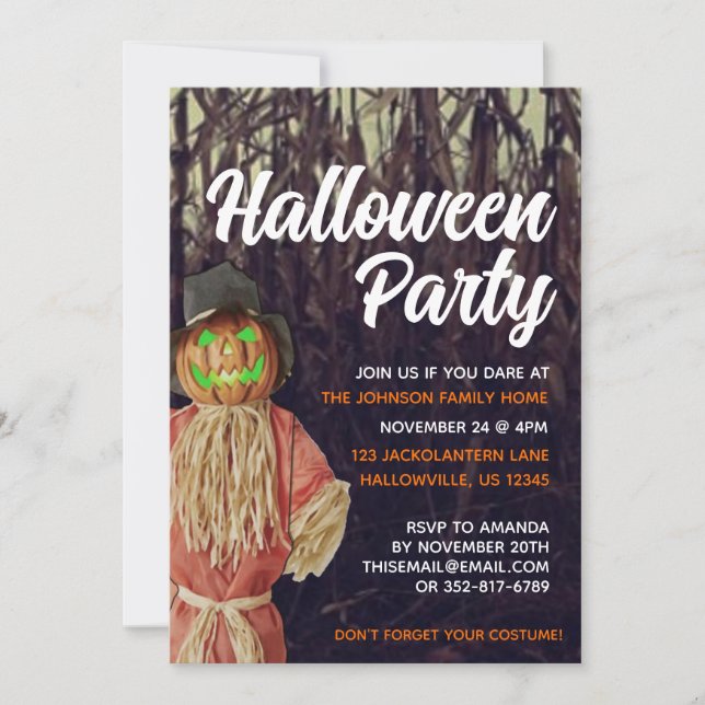 Jackolantern Scarecrow Halloween Party  Invitation (Front)