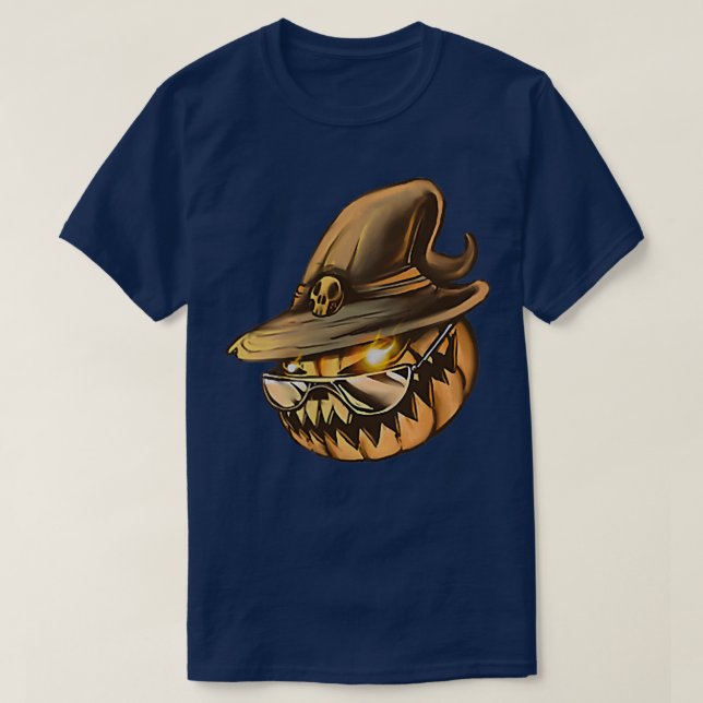 JackoLantern Wearing Sun Glasses Spooky Cool Pumpk T-Shirt (Design Front)