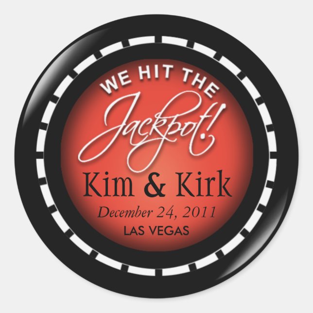 Jackpot! Las Vegas Newlyweds Casino Chip Classic Round Sticker (Front)