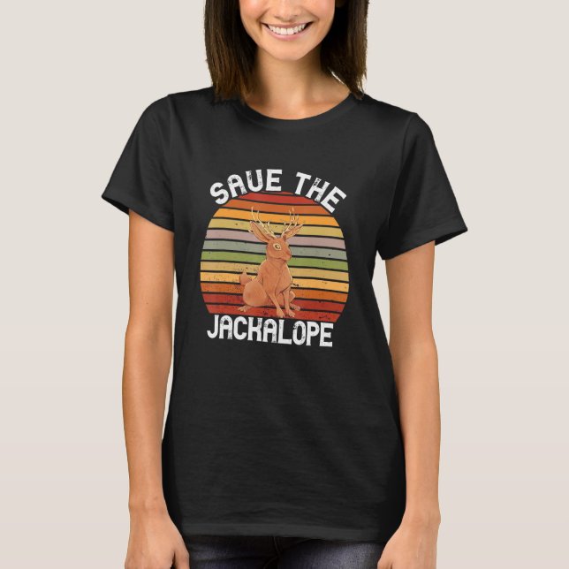 Jackrabbit Cryptozoology Save Jackalope Retro Cryp T-Shirt (Front)