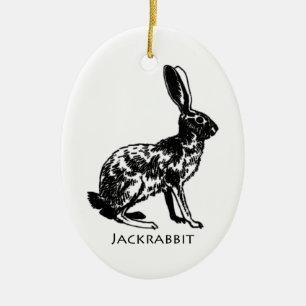 Jackrabbit Illustration Ceramic Tree Decoration