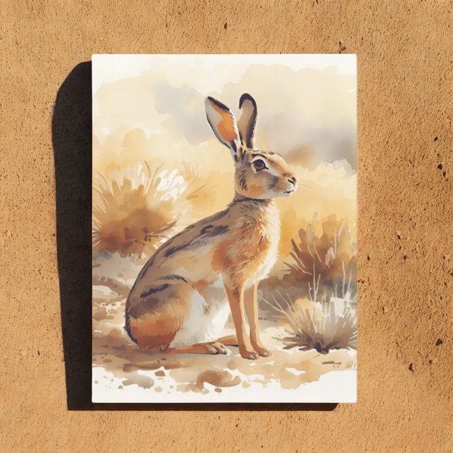 Jackrabbit in Desert Brush Southwestern Postcard (Watercolor jackrabbit postcard)