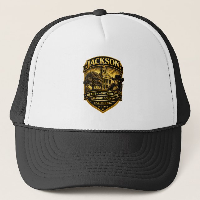 Jackson, California – Historic Crest design Trucker Hat (Front)
