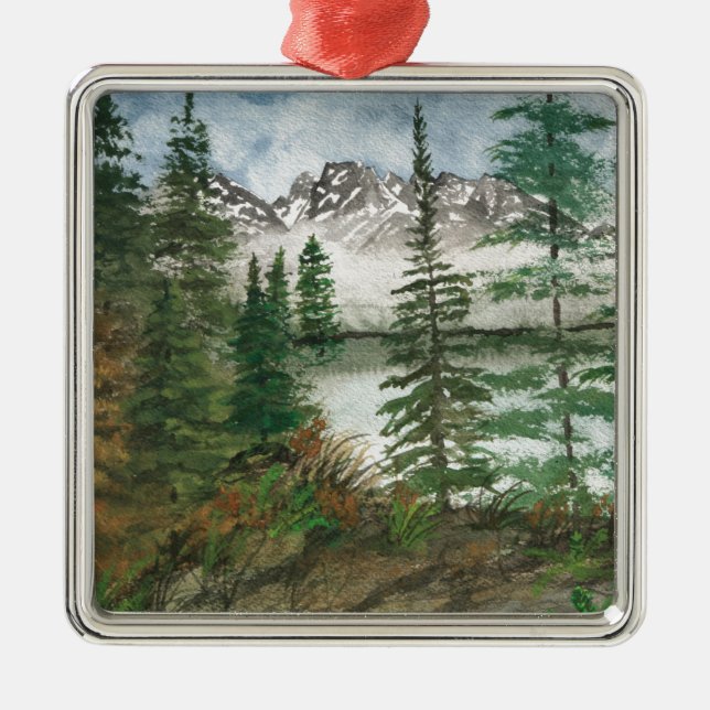 Jackson Hole Jenny Lake Metal Tree Decoration (Front)