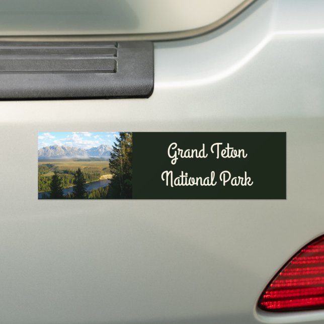Jackson Hole Mountains and River Bumper Sticker (On Car)