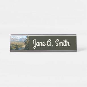 Jackson Hole Mountains and River Desk Name Plate