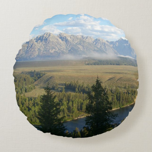 Jackson Hole Mountains and River Round Cushion (Front)