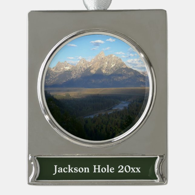 Jackson Hole Mountains (Grand Teton National Park) Silver Plated Banner Ornament (Front)