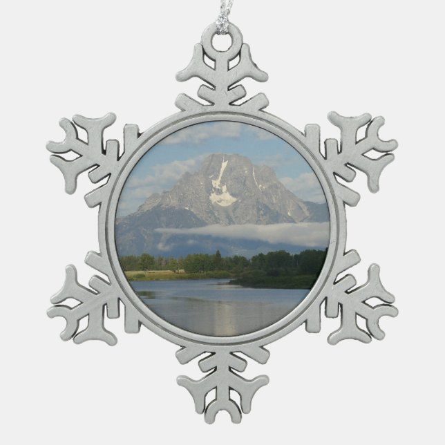 Jackson Hole River at Grand Teton National Park Snowflake Pewter Christmas Ornament (Front)
