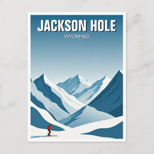 Jackson Hole Skiing Skier Travel Postcard