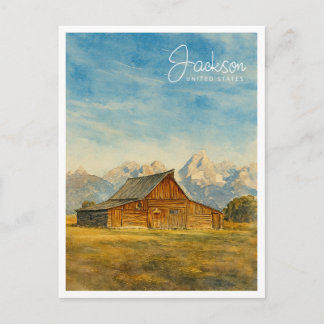 Jackson Hole Watercolor | Grand Teton Travel Art Holiday Postcard