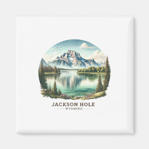 Jackson Hole Wy Wyoming Jenny Lake Skiing Snow Magnet