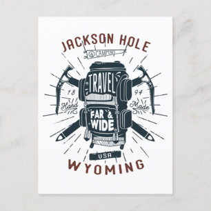 Jackson Hole Wyoming Backpack Gear Retro Travel Postcard