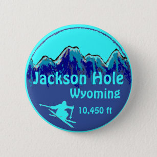 Jackson Hole Wyoming blue ski art button