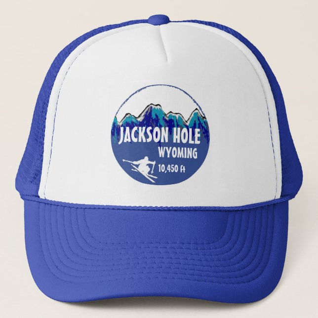 Jackson Hole Wyoming blue ski art hat (Front)
