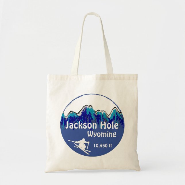 Jackson Hole Wyoming blue ski art reusable bag (Front)