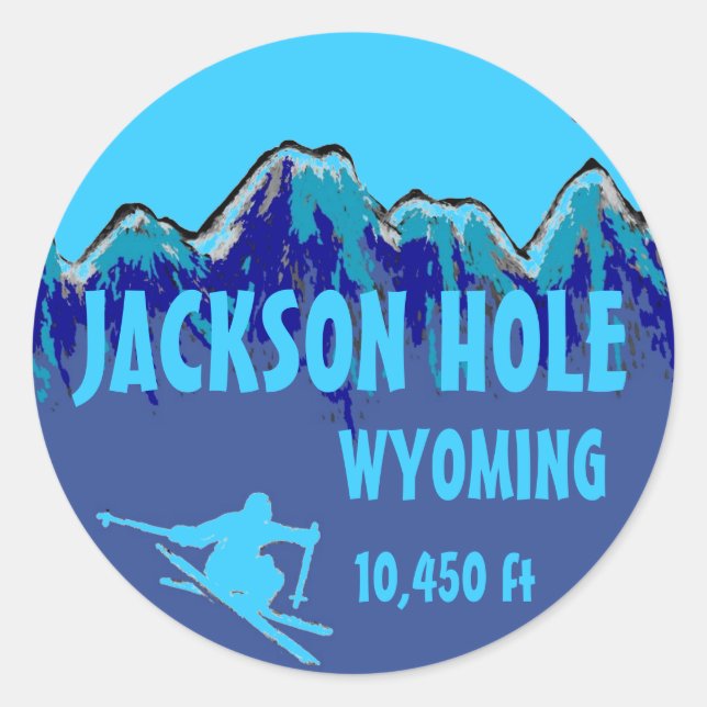 Jackson Hole Wyoming blue ski art stickers (Front)