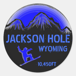 Jackson Hole Wyoming blue snowboard art stickers
