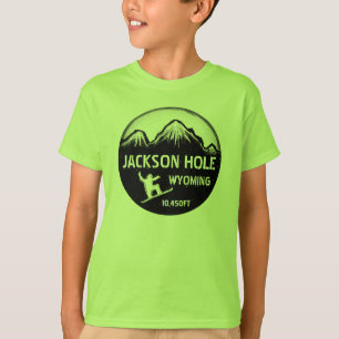 Jackson Hole Wyoming green snowboard art boys tee