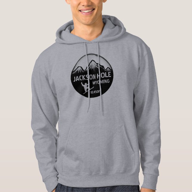 Jackson Hole Wyoming grey snowboard art hoodie (Front)