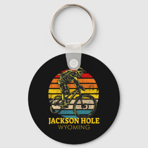 Jackson Hole Wyoming Mountain Biking Retro Mtb Key Ring