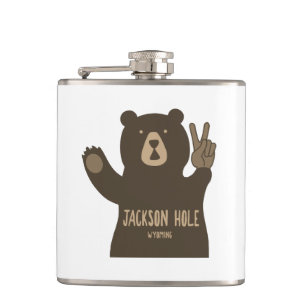 Jackson Hole Wyoming Peace Bear Hip Flask