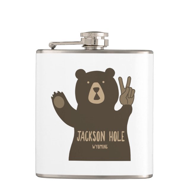 Jackson Hole Wyoming Peace Bear Hip Flask (Front)