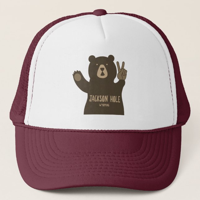 Jackson Hole Wyoming Peace Bear Trucker Hat (Front)