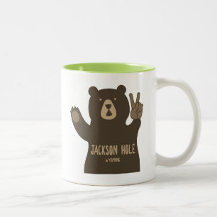 Jackson Hole Wyoming Peace Bear Two-Tone Coffee Mug