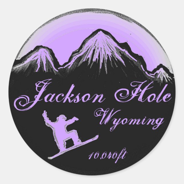 Jackson Hole Wyoming purple snowboard art stickers (Front)