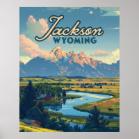 Jackson Hole Wyoming Ranch Tetons Mountains Retro