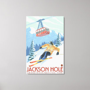 Jackson Hole, Wyoming Skier and Tram Canvas Print