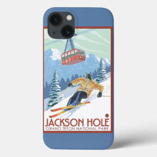 Jackson Hole, Wyoming Skier and Tram iPhone 13 Case