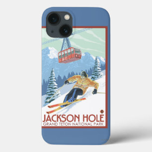 Jackson Hole, Wyoming Skier and Tram iPhone 13 Case
