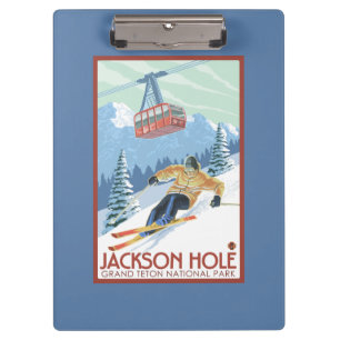 Jackson Hole, Wyoming Skier and Tram Clipboard
