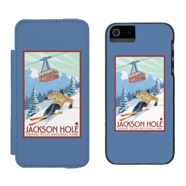 Jackson Hole, Wyoming Skier and Tram Incipio iPhone Wallet Case (Side by Side)