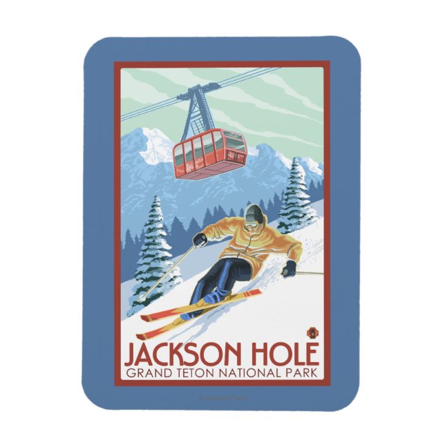 Jackson Hole, Wyoming Skier and Tram Magnet (Vertical)