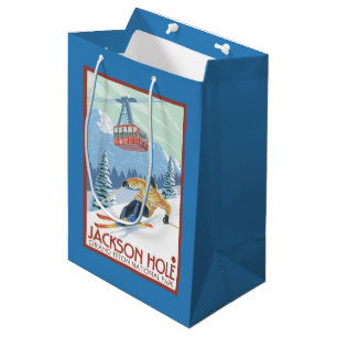 Jackson Hole, Wyoming Skier and Tram Medium Gift Bag