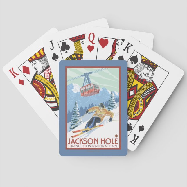 Jackson Hole, Wyoming Skier and Tram Playing Cards (Back)
