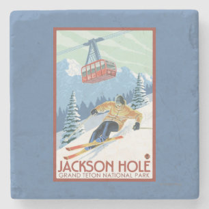 Jackson Hole, Wyoming Skier and Tram Stone Coaster