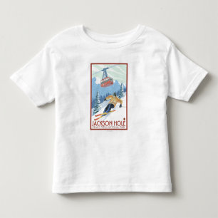 Jackson Hole, Wyoming Skier and Tram Toddler T-Shirt