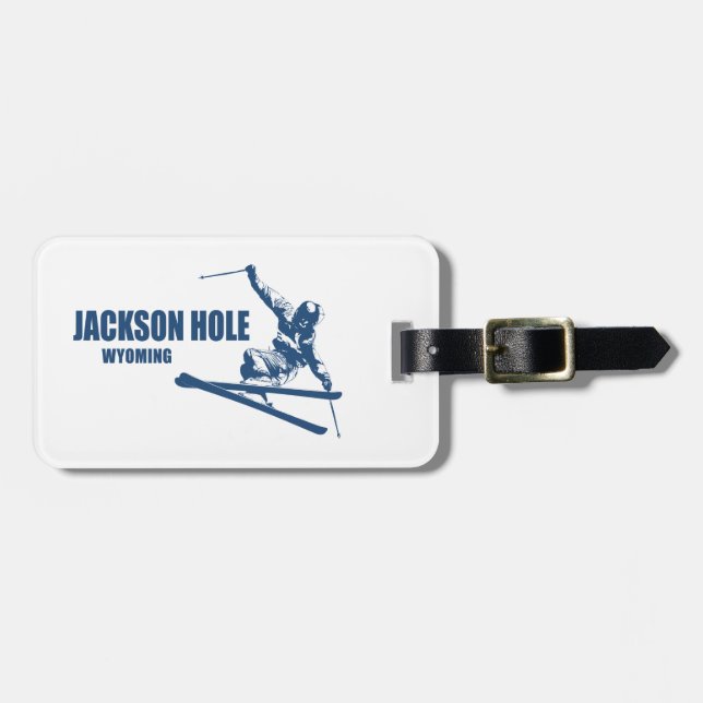 Jackson Hole Wyoming Skier Luggage Tag (Front Horizontal)