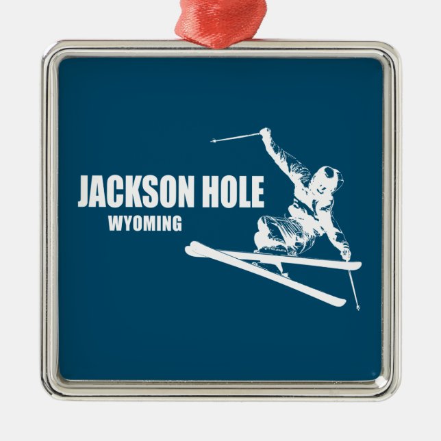 Jackson Hole Wyoming Skier Metal Tree Decoration (Front)