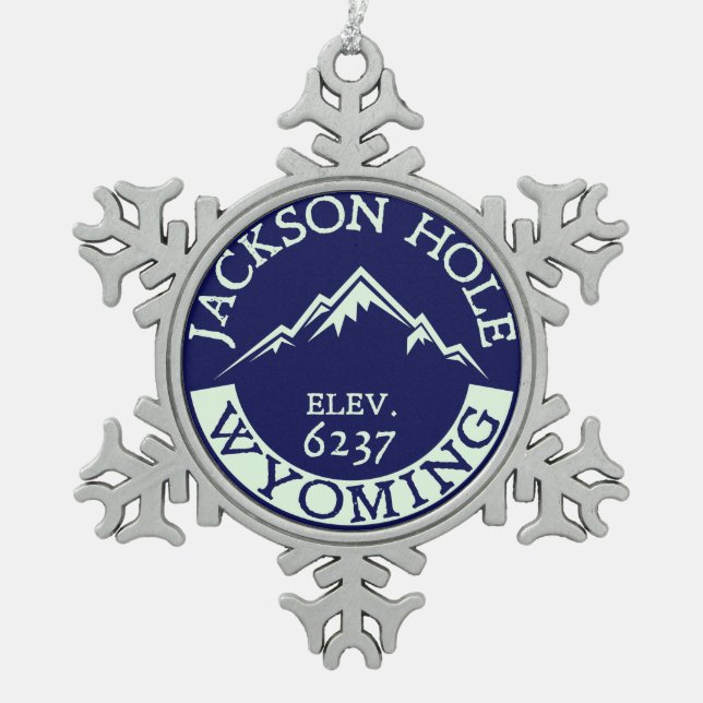 Jackson Hole Wyoming Skiing Hiking Snowboard Snowflake Pewter Christmas Ornament (Front)
