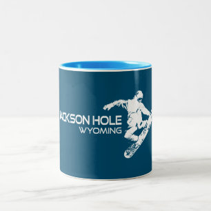 Jackson Hole Wyoming Snowboarder Two-Tone Coffee Mug