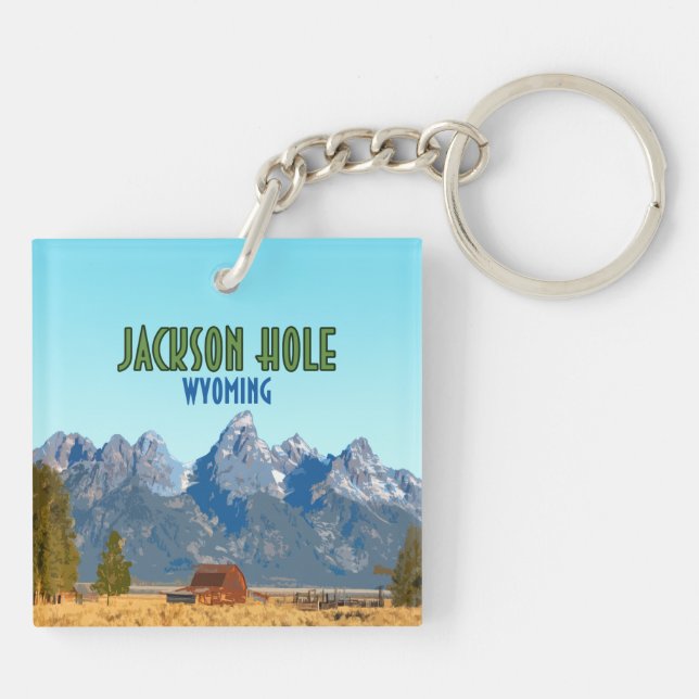 Jackson Hole Wyoming Vintage Key Ring (Back)