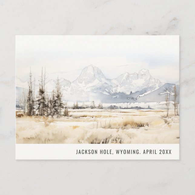 Jackson Hole Wyoming Watercolor Landscape Travel Holiday Postcard (Front)